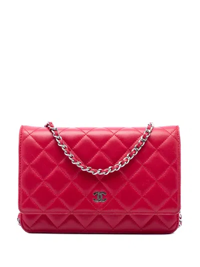 Pre-owned Chanel 2011 Cc Quilted Lambskin Wallet On Chain Crossbody Bag In Pink