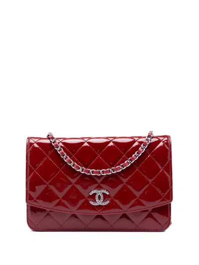 Pre-owned Chanel 2011 Cc Quilted Patent Brilliant Wallet On Chain Crossbody Bag In Red