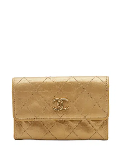 Pre-owned Chanel 2011 Cc Quilted Wallet In Gold