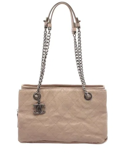 Pre-owned Chanel 2011 Cc Stitched Caviar Chain Tote Bag In Brown