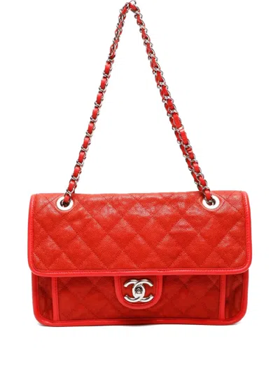 Pre-owned Chanel 2011 French Riviera Shoulder Bag In Red