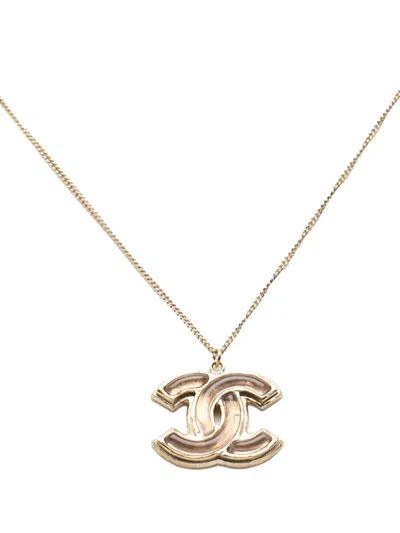 Pre-owned Chanel 2011 Gold Plated Gripoix Cc Pendant Necklace Costume Necklace