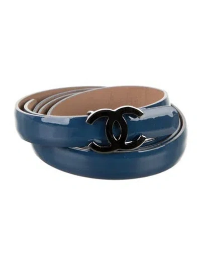 Pre-owned Chanel 2011 Interlocking Cc Logo Belt Kit In Blue