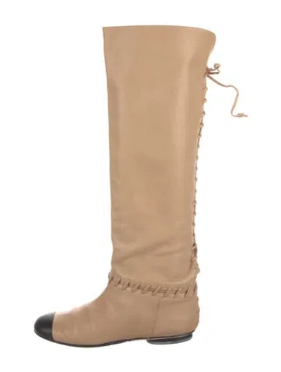 Pre-owned Chanel 2011 Interlocking Cc Logo Lace-up Boots In Neutral