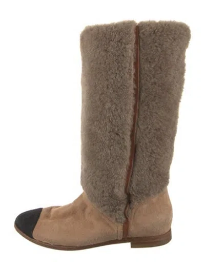 Pre-owned Chanel 2011 Interlocking Cc Logo Riding Boots In Neutral