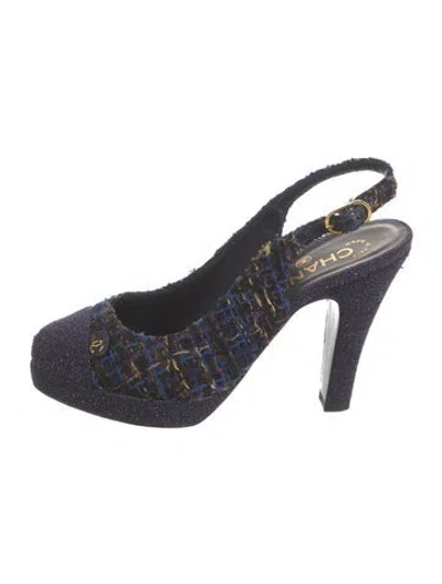 Pre-owned Chanel 2011 Interlocking Cc Logo Slingback Pumps In Blue