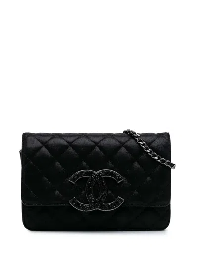 Pre-owned Chanel 2011 Iridescent Caviar Crystal Cc Wallet On Chain Crossbody Bag In Black