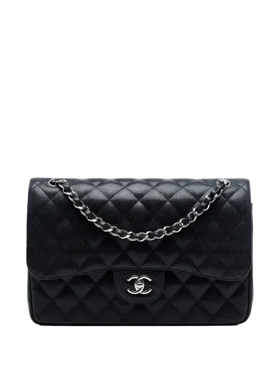 Pre-owned Chanel 2011 Jumbo Classic Caviar Double Flap Shoulder Bag In Black
