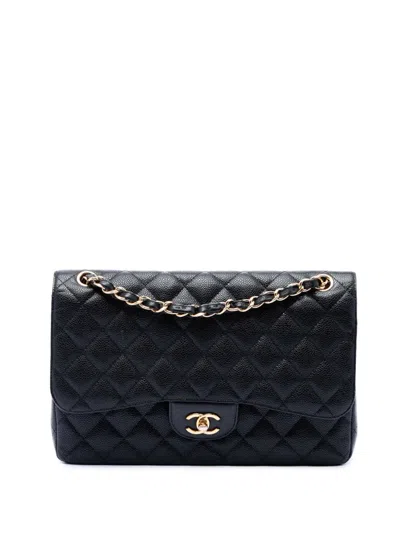 Pre-owned Chanel 2011 Jumbo Classic Caviar Double Flap Shoulder Bag In Black