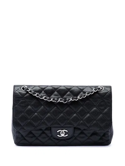 Pre-owned Chanel 2011 Jumbo Classic Caviar Double Flap Shoulder Bag In Black