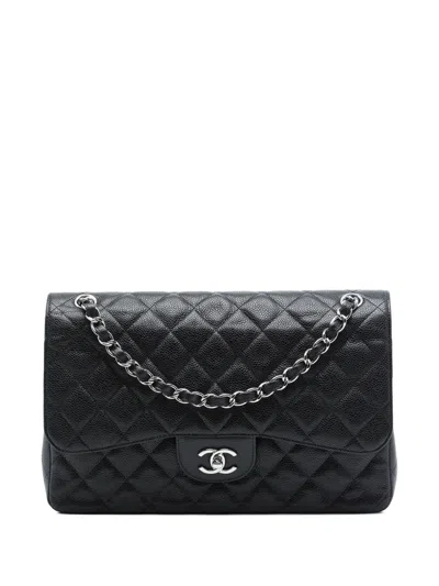 Pre-owned Chanel 2011 Jumbo Classic Caviar Double Flap Shoulder Bag In Black