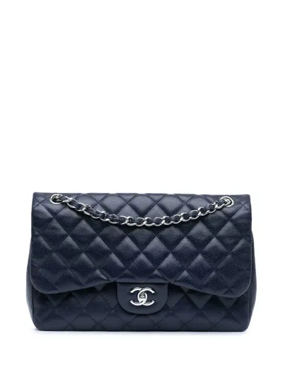Pre-owned Chanel 2011 Jumbo Classic Caviar Double Flap Shoulder Bag In Blue