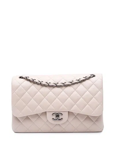 Pre-owned Chanel 2011 Jumbo Classic Lambskin Double Flap Shoulder Bag In White