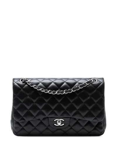 Pre-owned Chanel 2011 Jumbo Classic Lambskin Double Flap Shoulder Bag In Black