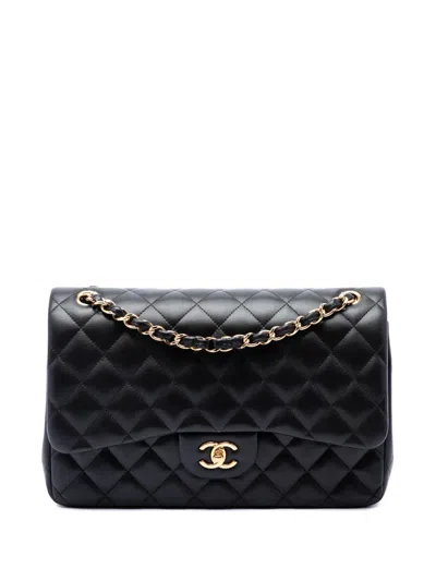 Pre-owned Chanel 2011 Jumbo Classic Lambskin Double Flap Shoulder Bag In Black