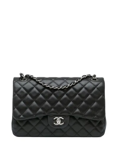 Pre-owned Chanel 2011 Jumbo Classic Lambskin Double Flap Shoulder Bag In Black