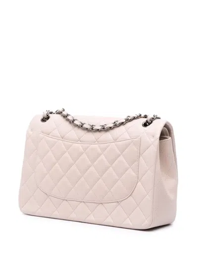 Pre-owned Chanel 2011 Jumbo Classic Lambskin Double Flap Shoulder Bag In White