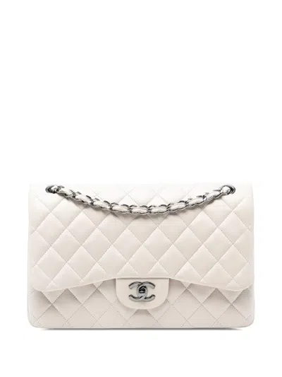 Pre-owned Chanel 2011 Jumbo Classic Lambskin Double Flap Shoulder Bag In White