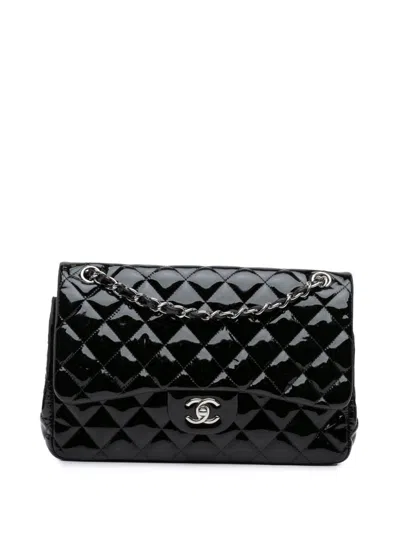 Pre-owned Chanel 2011 Jumbo Classic Patent Double Flap Shoulder Bag In Black