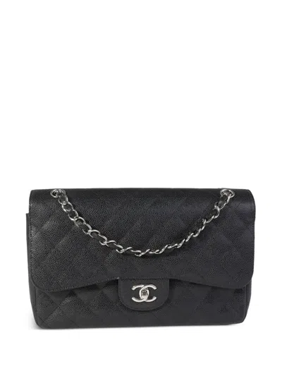Pre-owned Chanel 2011 Double Flap Jumbo Shoulder Bag In Black