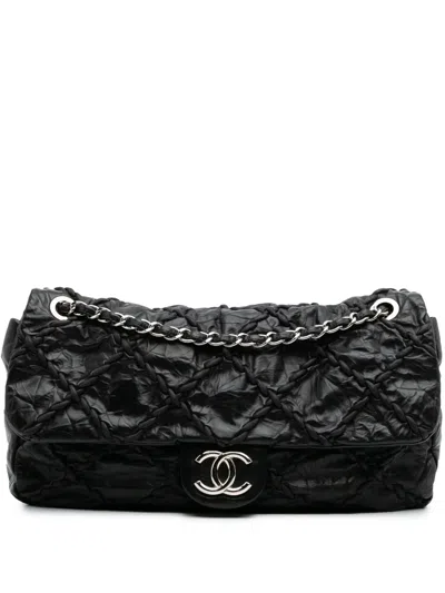 Pre-owned Chanel 2011 Jumbo Quilted Calfskin Ultra Stitch Flap Shoulder Bag In Black