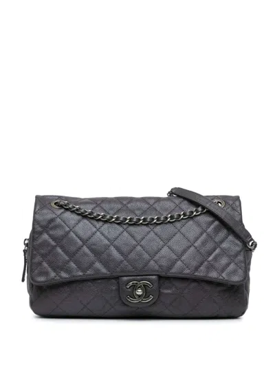 Pre-owned Chanel 2011 Jumbo Quilted Caviar Easy Flap Shoulder Bag In Grey