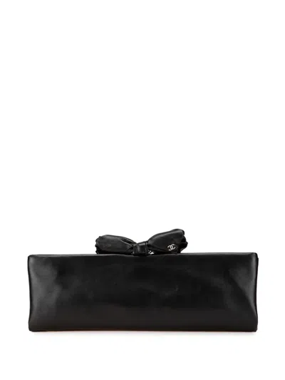 Pre-owned Chanel 2011 Lambskin Bow Long Clutch Bag In Black