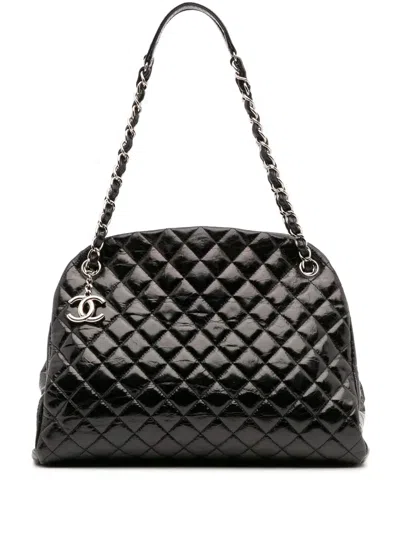Pre-owned Chanel 2011 Large Aged Calfskin Just Mademoiselle Bowling Bag Tote Bag In Black