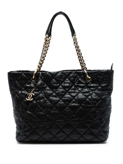 Pre-owned Chanel 2011 Large Cc Quilted Glazed Caviar Coco Pleats Tote Bag In Black