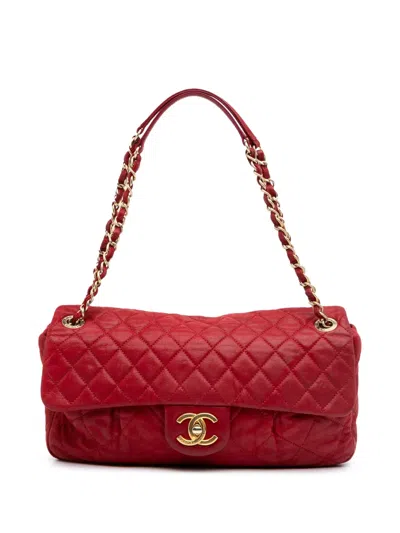 Pre-owned Chanel 2011 Large Iridescent Calfskin Chic Quilt Flap Shoulder Bag In Red