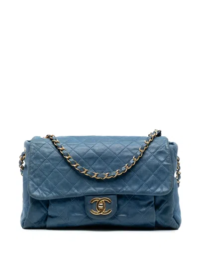 Pre-owned Chanel 2011 Large Iridescent Calfskin Chic Quilt Flap Shoulder Bag In Blue