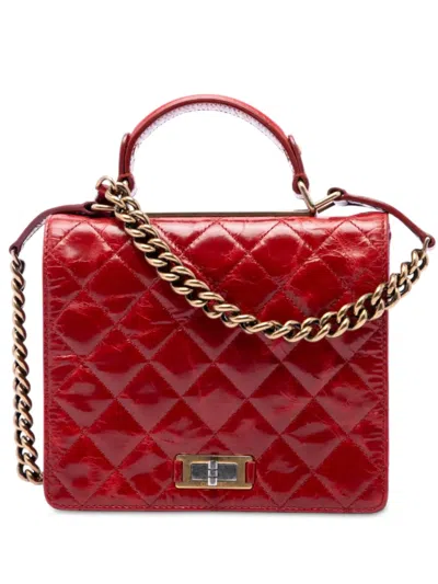 Pre-owned Chanel 2011 Large Quilted Glazed Calfskin Reissue 2.55 Rita Top Handle Flap Satchel In Red