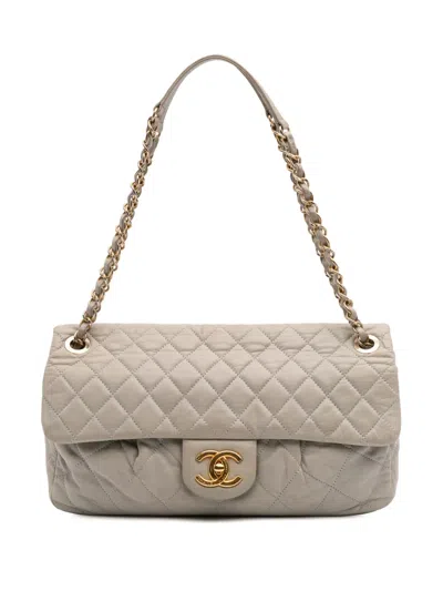 Pre-owned Chanel 2011 Large Quilted Iridescent Calfskin Coco Pleats Flap Shoulder Bag In Brown