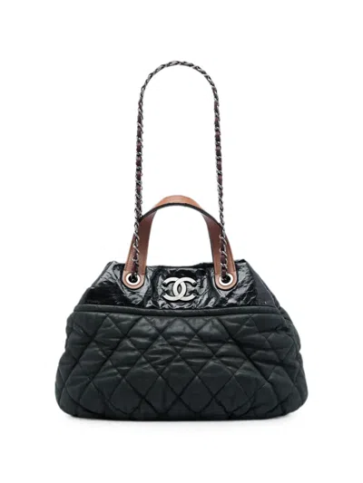 Pre-owned Chanel 2011 Large Quilted Iridescent Calfskin In The Mix Satchel In Black