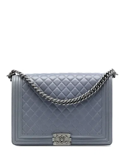 Pre-owned Chanel 2011 Large Quilted Lambskin Boy Flap Crossbody Bag In Gray