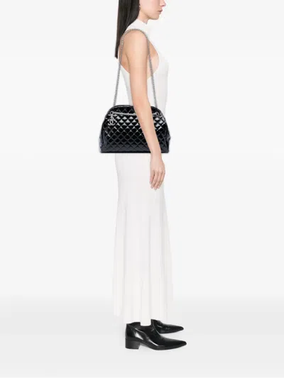Pre-owned Chanel 2011 Large Quilted Patent Just Mademoiselle Bowling Bag Tote Bag In Black