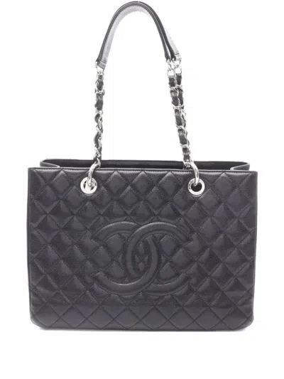 Pre-owned Chanel 2011 Matelasse Shopping Grand Chain-link Tote Bag In Black