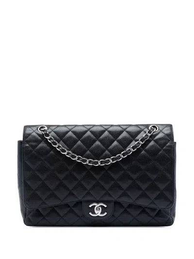 Pre-owned Chanel 2011 Maxi Classic Caviar Double Flap Shoulder Bag In Black