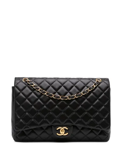 Pre-owned Chanel 2011 Maxi Classic Lambskin Double Flap Shoulder Bag In Black