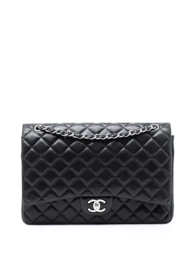 Pre-owned Chanel 2011 Maxi Classic Lambskin Double Flap Shoulder Bag In Black