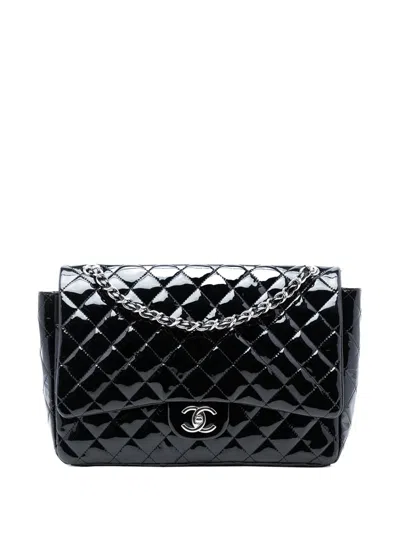 Pre-owned Chanel 2011 Maxi Classic Patent Double Flap Shoulder Bag In Black