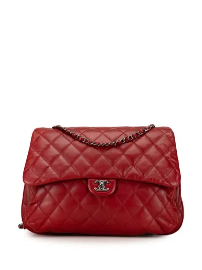 Pre-owned Chanel 2011 Maxi Lambskin 3 Accordion Flap Shoulder Bag In Red