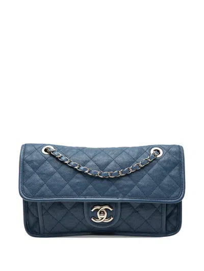 Pre-owned Chanel 2011 Medium Caviar French Riviera Flap Shoulder Bag In Blue