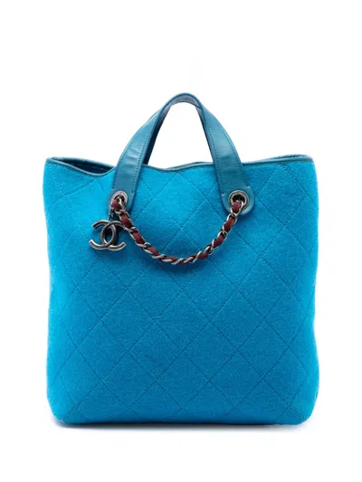 Pre-owned Chanel 2011 Medium Cc Quilted Felt Pop Tote Satchel In Blue