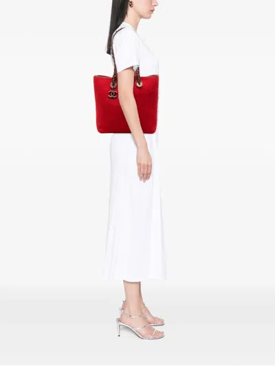 Pre-owned Chanel 2011 Medium Cc Quilted Felt Pop Tote Satchel In Red