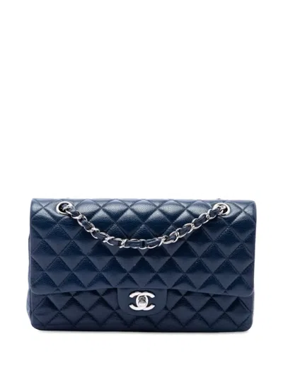Pre-owned Chanel 2011 Medium Classic Caviar Double Flap Shoulder Bag In Blue