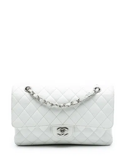 Pre-owned Chanel 2011 Medium Classic Caviar Double Flap Shoulder Bag In White