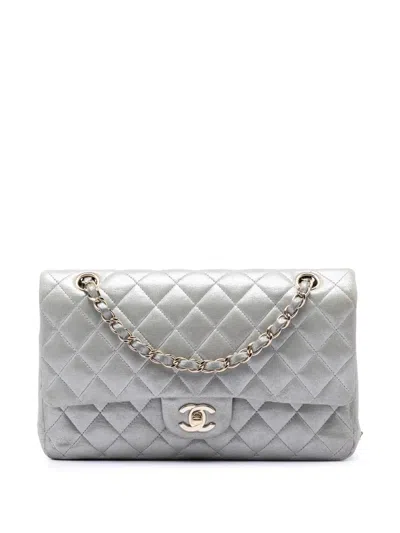 Pre-owned Chanel 2011 Medium Classic Iridescent Lambskin Double Flap Shoulder Bag In Silver