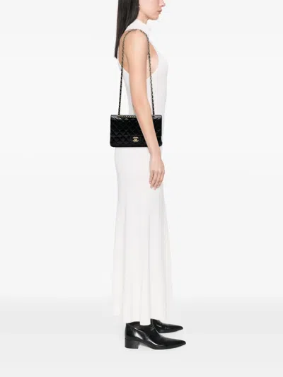 Pre-owned Chanel 2011 Medium Classic Lambskin Double Flap Shoulder Bag In Black