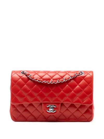 Pre-owned Chanel 2011 Medium Classic Lambskin Double Flap Shoulder Bag In Red